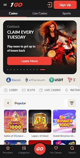 Mobile version of casino 1GO