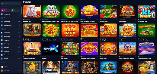 Types of games at 1Win casino