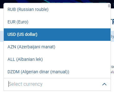 Account currencies at the casino 1xbet