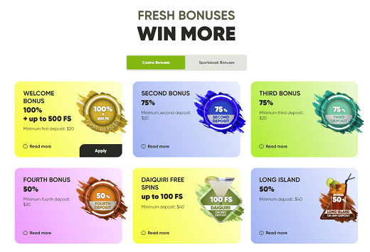 Bonuses and promotions casino Fresh