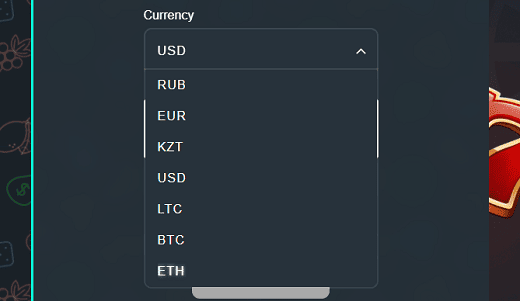 Account currencies at the casino Jozz