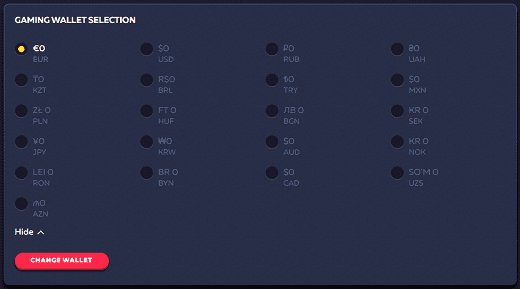 Account currencies at the casino Vavada